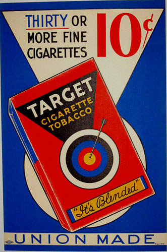 1940's Target Vintage Cigarette Tobacco Deco Poster in Blue