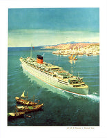 1950's RMI Caronia Cunard Lines Ocean Liner Ship in Greece Poster