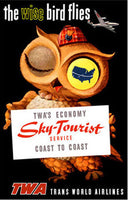 1950's TWA Airlines Sky Tourist Wise Owl Aviation Travel Poster