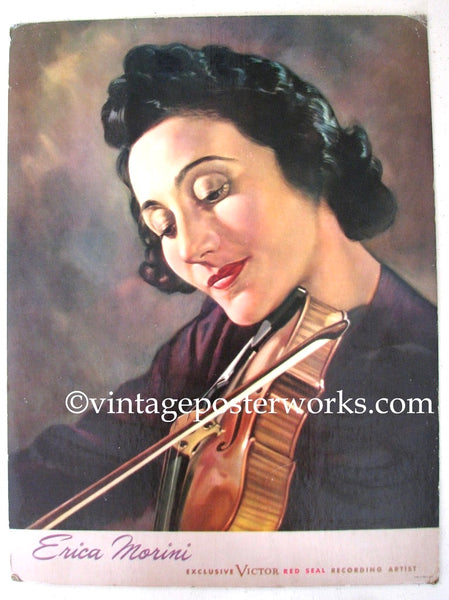 1940's Erica Morini Victor Red Seal Vintage Violin Sign Poster