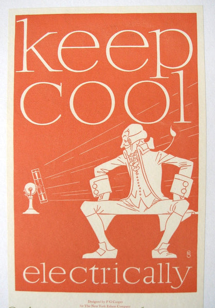 1920 FG Cooper Vintage NY Edison Co. Antique Fan Electicity Poster