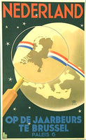 1939 Netherlands Brussels Art Deco Belgium Map Travel Poster