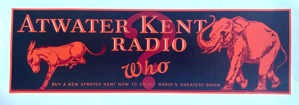 1920's Atwater Kent Radio Advertising Vintage Political Poster Sign
