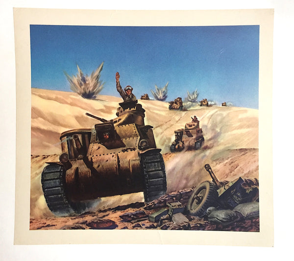 1940's Vintage WWII WW2 Philip Ronfor Illustrator Desert Tank Print