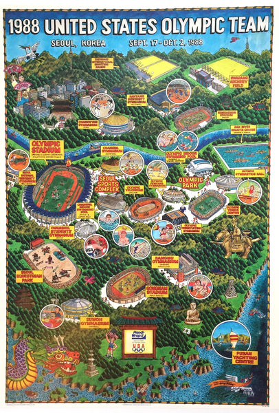 1988 Dow Seoul Korea Summer Olympics Poster Map by Gary Whitney