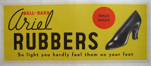 1950's Ball Band Ariel Rubbers Art Deco Antique Shoe Poster Sign