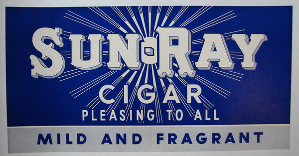 1930's Sun Ray Vintage Art Deco Antique Cigar Advertising Poster Sign