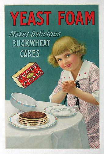 c. 1915 American Yeast Foam Vintage Kitchen Pancakes Poster Sign