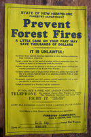 1930's Original Hinsdale NH Vintage Fire Safety Forestry Poster