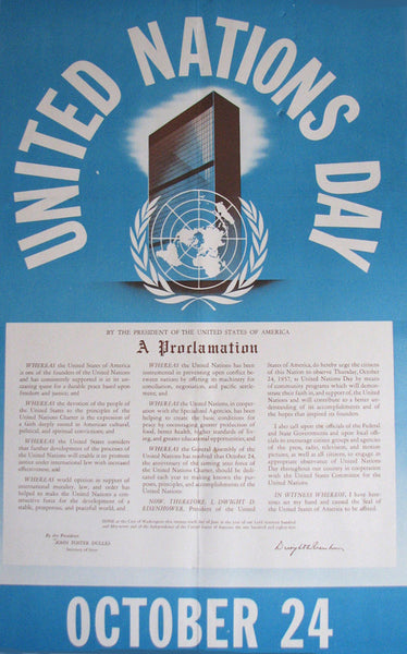 1957 Dwight Eisenhower UN United Nations Day Vintage Poster