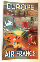 1948 Original Deco Air France Europe Travel Poster by Robert Falcucci