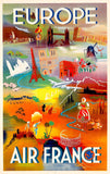 1948 Original Deco Air France Europe Travel Poster by Robert Falcucci