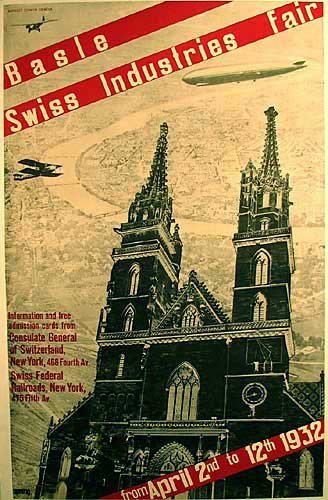 1932 Basle Swiss Switzerland Original Vintage Travel Poster