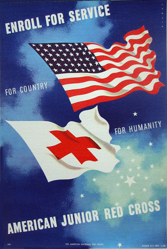 1958 Original Joseph Binder Red Cross Flags Vintage Poster
