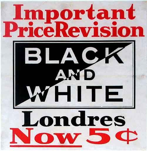 1910 Black & White Londres 5 cent Cigars Vintage Tobacco Poster