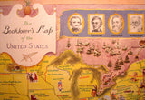 1949 Antique 'Book Lovers Map of the US' Vintage Poster Map