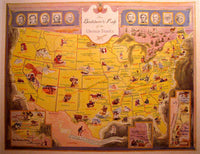 1949 Antique 'Book Lovers Map of the US' Vintage Poster Map