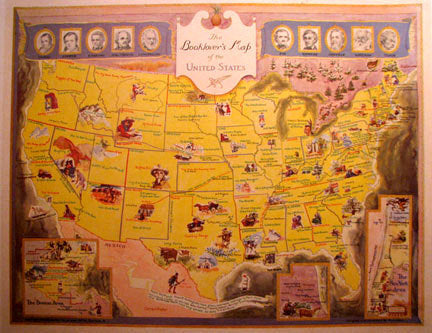 1949 Antique 'Book Lovers Map of the US' Vintage Poster Map