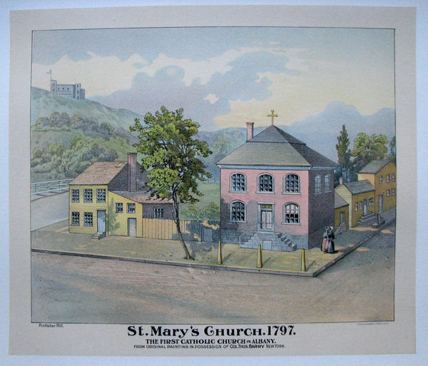 1890's St. Mary's Church Albany NY Donaldson Litho Vintage Poster