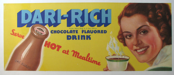 1930's Dari Rich Hot Cocoa Chocolate Vintage Milk Advertising Poster