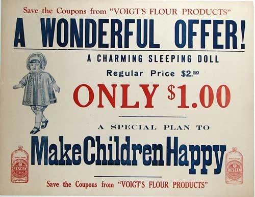 1910 Voight's Flour Original Antique Doll Vintage Advertising Poster