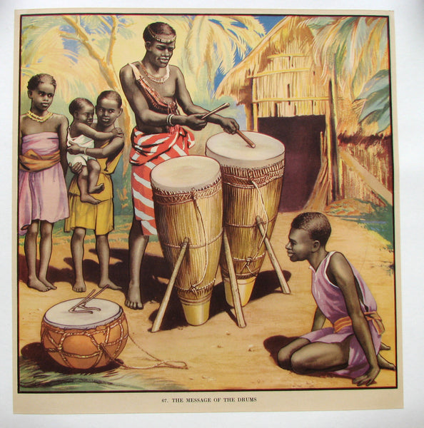 1930's British African Drums Drumming Vintage Children's Poster