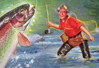 1940's Antique Trout Fishing Fisherman Vintage Poster