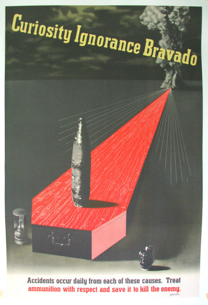 1943 Abram Games WW2 "Curiosity, Ignorance, Bravado" Vintage Poster