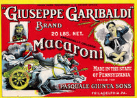 1920 Italian Macaroni Pasta Label, Giuseppe Garibaldi Philadelphia PA