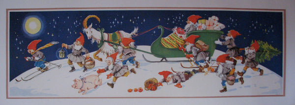 1940's Original Vintage Christmas Elves Swedish Poster