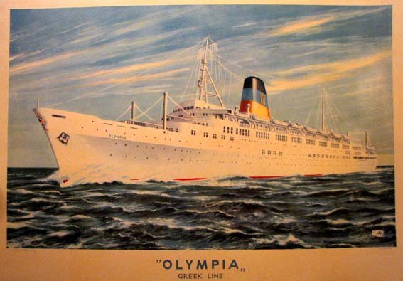 1950's Greek Line Olympia Ship Ocean Liner Vintage Travel Poster