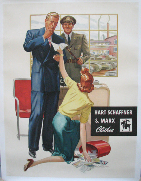 1940 Hart Schaffner & Marx WW2 Vintage Fashion Poster Jay Hyde Barnum