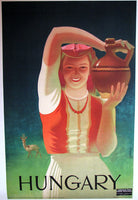 1950's Hungary Woman with Urn Hungarian Art Deco Travel Poster