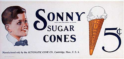 1920's Sonny Sugar Cones Vintage Boston area Ice Cream Poster