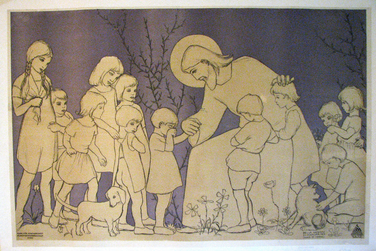 1919 Austrian Bella Vichon Jesus Blessing Children Religious Poster ...