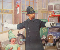 1930's British Bobby Policeman Crossing Road Signs Children's Poster