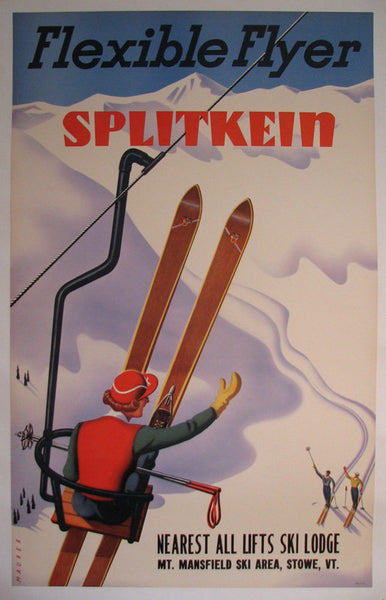 1940's Original Sascha Maurer Vintage Ski Skiing Stowe VT Poster