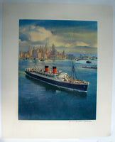 1950's Mauretania Cunard Ocean Liner Vintage Travel Ship Poster