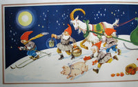 1940's Original Vintage Christmas Elves Swedish Poster