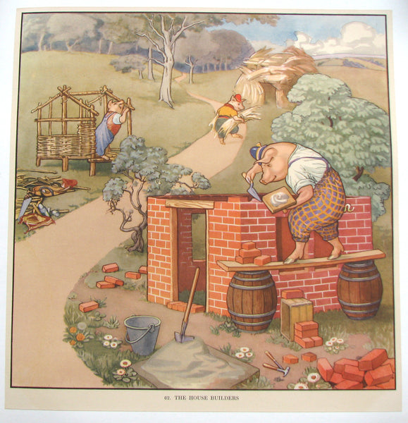 1930's British 3 Little Pigs Fairy Tale Vintage Children's Poster