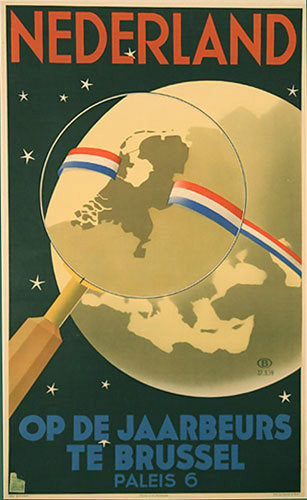 1939 Netherlands Brussels Art Deco Belgium Map Travel Poster