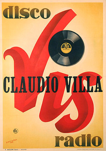 1949 Claudio Villa Italian Vintage Art Deco Record & Radio Poster