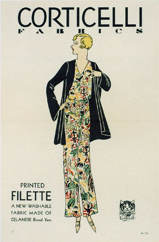 1920's Corticelli Silk Fabric Vintage Art Deco Fashion Poster