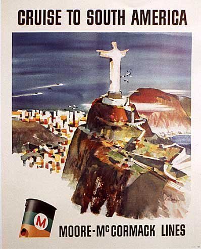 1950 Moore McCormack Ocean Liner Rio de Janeiro Brazil Travel Poster