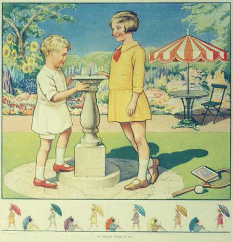 1930's British Time Flies & Sundial Vintage Children's Poster