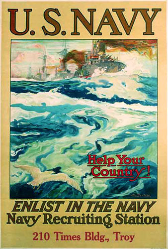 1917 US Navy Battleship Vintage WW1 Poster by Reuterdahl