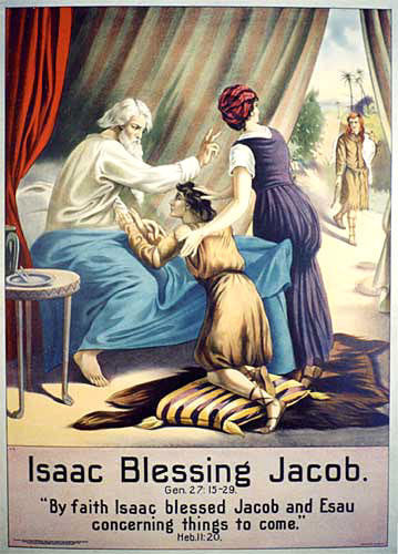 1906 Isaac Blessing Jacob Vintage Religious Bible Lithograph Poster