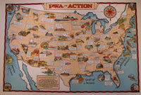 1930's PWA Public Works Administration Vintage WPA era Poster Map