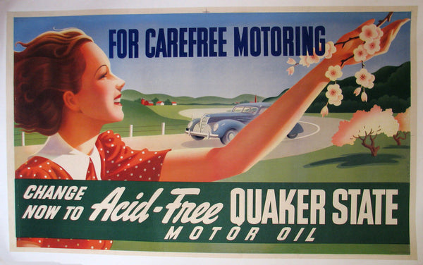 1940's Original Sascha Maurer Quaker State Motor Oil Vintage Poster