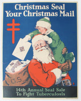 1921 Original Vintage Santa Claus Christmas Seal Stamp TB Poster